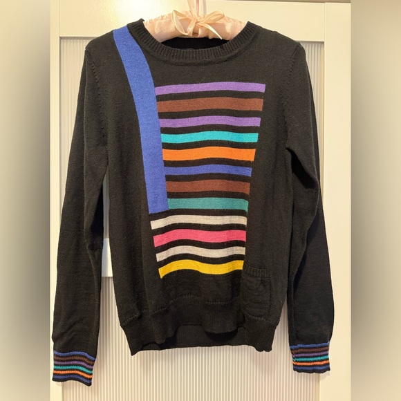Vintage wool sweater with coloured stripes on side - Picture 1 of 3